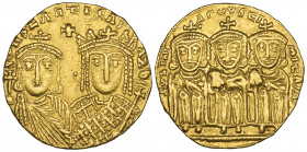 Constantine VI and Irene (780-797), solidus, Constantinople, facing busts of Constantine VI holding globus cruciger and Irene holding cruciform sceptr...