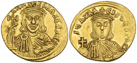Nicephorus I (802-811), solidus, Constantinople, facing bust holding potent cross and akakia, rev., facing bust of Stauracius holding globus cruciger ...
