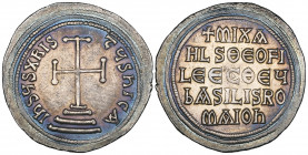 Michael II the Amorian (820-829), miliaresion, Constantinople, cross potent on three steps; triple border, rev., inscription in five lines, +MIXA / HL...