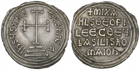 Michael II the Amorian (820-829), miliaresion, Constantinople, cross potent on three steps; triple border, rev., inscription in five lines, +MIXA / HL...