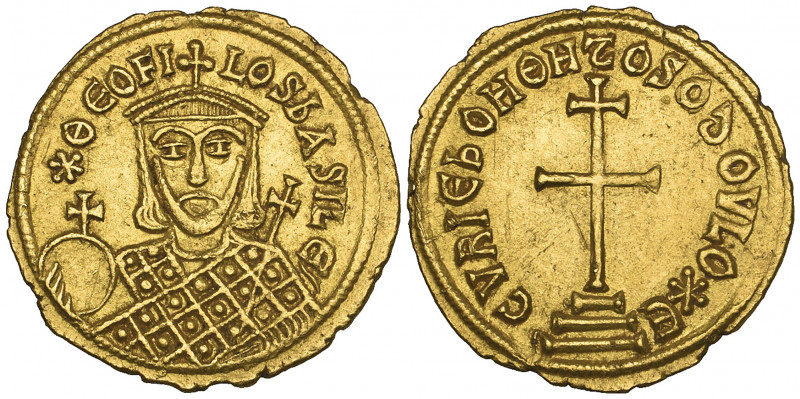 Theophilus (829-842), solidus, Constantinople, facing bust holding globus crucig...