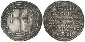Theophilus (829-842), miliaresion, Constantinople, cross potent on three steps; triple border, rev., inscription in six lines, +ΘEOFI / LOS dULOS / XR...