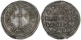 Theophilus (829-842), miliaresion, Constantinople, cross potent on three steps; triple border, rev., inscription in five lines, +ΘEO / FILOS S MI / XA...