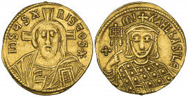 Michael III the Drunkard (842-867), solidus, Constantinople, facing bust of Christ with cross behind head, rev., facing bust of Michael III holding la...