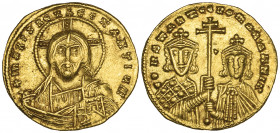 Constantine VII, Porphyrogenitus (913-359), solidus, Constantinople, facing bust of Christ, rev., facing busts of Constantine VII and Romanus II, hold...