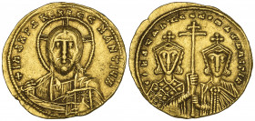 Constantine VII, Porphyrogenitus (913-359), solidus, Constantinople, facing bust of Christ, rev., facing busts of Constantine VII and Romanus II, hold...