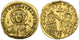 John I, Tzimisces (969-976), histamenon, Constantinople, facing bust of Christ, rev., facing bust of John, Manus Dei above, holding long patriarchal c...