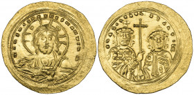 Basil II, Bulgaroktonos (976-1025), histamenon, Constantinople, facing bust of Christ wearing nimbus ornamented with two crescents, rev., facing busts...