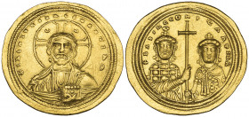Basil II, Bulgaroktonos (976-1025), histamenon, Constantinople, facing bust of Christ wearing nimbus ornamented with two crescents, rev., facing busts...