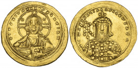Constantine VIII (1025-1028), histamenon, Constantinople, facing bust of Christ wearing nimbus ornamented with two crescents, rev., facing bust of Con...