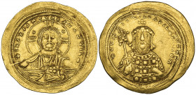 Constantine VIII (1025-1028), histamenon, Constantinople, facing bust of Christ wearing nimbus ornamented with two crescents, rev., facing bust of Con...