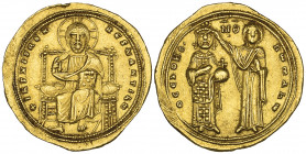Romanus III, Argyrus (1028-1034), histamenon, Constantinople, Christ enthroned facing, rev., Romanus facing standing, holding globus cruciger and crow...