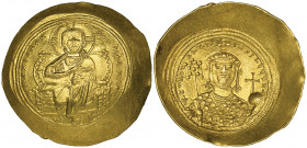 Constantine IX, Monomachus (1042-1055), histamenon, Constantinople, Christ enthroned facing, rev., facing bust of Constantine IX holding labarum and g...