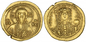 Theodora (1055-1056), tetarteron, Constantinople, facing bust of Christ wearing nimbus, rev., facing bust of Theodora holding jewelled sceptre and glo...