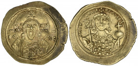 Michael VII, Ducas (1071-1078), miliaresion, Constantinople, Virgin orans facing, rev., Michael standing facing, holding long cross and sword; double ...