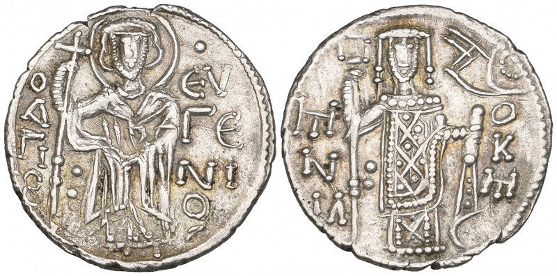 Manuel I, Comnenus (1238-1263), asper, Trebizond, St. Eugenius standing facing, ...