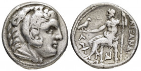 KINGS of MACEDON.Alexander III.(336-323).Amphipolis.Tetradrachm.

Obv : Head of Herakles right, wearing lion skin.

Rev : AΛEΞANΔPOY.
Zeus seated left...