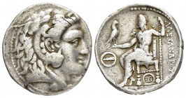 KINGS of MACEDON.Alexander III.(336-323).Tyre.Tetradrachm.

Obv : Head of Herakles right, wearing lion skin.

Rev : AΛEΞANΔPOY.
Zeus enthroned to...