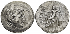 AEOLIS.Temnos.Circa 188-170 BC.Tetradrachm. 

Obv : Head of Herakles right, wearing lion skin.

Rev : AΛEΞANΔPOY.
Zeus Aëtophoros seated left; in left...