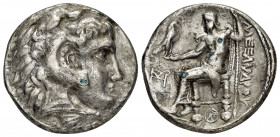 KINGS of MACEDON.Alexander III.(336-323 BC).Tetradrachm. 

Obv : Head of Herakles right, wearing lion skin. 

Rev : ΛΕΞΑΝΔΡΟY.
Zeus seated left on thr...