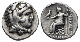KINGS of MACEDON.Alexander III – Philip III.(Circa 324-320 BC).Arados.Drachm.

Obv : Head of Herakles right, wearing lion skin.

Rev : AΛEΞANΔPOY ΒΑΣΙ...