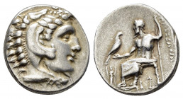 KINGS of MACEDON.Alexander III.(336-323 BC).Lampsakos. Drachm. 

Obv : Head of Herakles right, wearing lion skin.

Rev : AΛEΞANΔPOY.
Zeus seated left ...