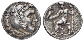 KINGS of MACEDON.Alexander III.(336-323 BC).Drachm. 

Obv : Head of Herakles right, wearing lion skin.

Rev : AΛEΞANΔPOY.
Zeus seated left on throne, ...