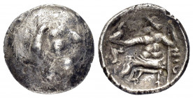 EASTERN EUROPE.Imitations of Alexander III of Macedon.(1st century BC).Drachm.

Obv : Celticized head of Herakles right, wearing lion skin.

Rev : Zeu...
