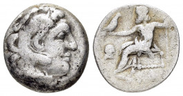 KINGS of MACEDON.Alexander III.(336-323 BC).Drachm.

Obv : Head of Herakles right, wearing lion skin.

Rev : AΛΕΞΑΝΔΡΟΥ.
Zeus seated left with sceptre...
