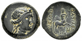 KINGS of BITHYNIA.Prusias II.(182-149).Ae.

Obv : Wreathed head of Dionysos right.

Rev : BAΣIΛEΩΣ ΠΡΟYΣIOY.
The centaur Chiron standing right, playin...
