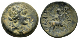 KINGS of BITHYNIA.Prusias II.(182-149 BC).Ae.

Obv : Draped bust of Dionysos right, wearing ivy wreath.

Rev : BAΣIΛEΩΣ ΠΡΟYΣIOY.
The centaur Chiron s...