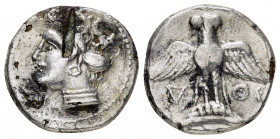 PONTUS.Amisos.(Circa 435-370 BC).Drachm.

Obv: Head of Hera left, wearing ornamented stephanos.

Rev: Owl, with wings spread, standing facing on shiel...