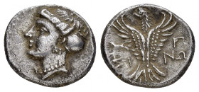 PAPHLAGONIA.Sinope.(Circa 330-250 BC).Hemidrachm.

Obv : Head of nymph left, with hair in sakkos.

Rev : ΣΙ - ΝΩ.
Eagle facing, head left, wings displ...