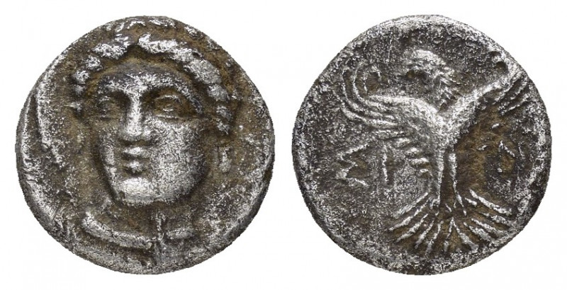PAPHLAGONIA.Sinope.(Circa 330-250 BC).Trihemiobol.

Obv : Head of Sinope facing ...