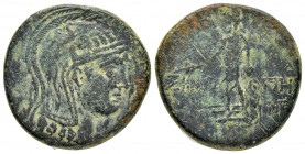 PAPHLAGONIA.Sinope.(Circa 85-65 BC).Ae.

Obv : Helmeted head of Athena right.

Rev : ΣΙΝΩ - ΠΗΣ MΞ.
Perseus standing, facing, holding harpa and head o...