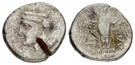 PONTUS.Amisos.(Circa 435-370 BC).Siglos.

Obv : Head of Hera left, wearing ornamented stephanos.

Rev : AP - IΣ ΠEIPA.
Owl, with wings spread, standin...
