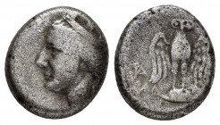 PONTOS.Amisos.(Circa 4th century BC).Drachm.

Obv : Head of Hera left, wearing mural crown.

Rev : Owl, with wings spread, standing facing on shield.
...