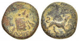 PONTUS.Amisos.Time of Mithradates VI Eupator.(Circa 100-95 BC).Ae.

Obv : Panther crouching right, head facing, holding head of stag. 

Rev : AΜΙΣΟΥ.
...