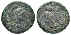 PONTUS.Amisus.Time of Tiberius.(14-37).Ae.

Obv: AMIΣOY Helmeted bust of Athena to right.

Rev : ETOYΣ Ξ.
Owl standing to left, head facing.
RPC onlin...