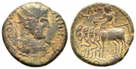 BITHYNIA.Nicaea.Gallienus.(253-268).Ae.

Obv : Radiate, draped and cuirassed bust right.

Rev : NIKAIEΩN.
Dionysos seated left on quadriga of elephant...