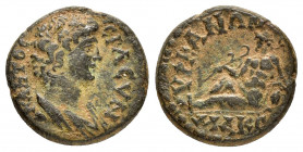 LYDIA.Pseudo-autonomous.Ae.

Obv : IEPA CYNKΛHTOC.
Draped bust of the Roman Senate right.

Rev : The river-god Hyllos reclining l. on urn from which w...