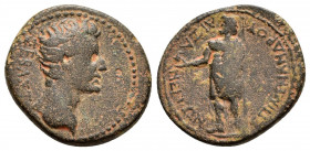 PHRYGIA.Aezanis.Tiberius.(14-37).Ae.

Obv : ΣEBAΣTOΣ.
Bare head right.

Rev : EΠI MENANΔPOY AEZANITΩN.
Zeus standing facing, head left, holding eagle ...