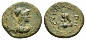 PHRYGIA.Synnada.Pseudo-autonomous.(2nd-3rd centuries).Ae.

Obv : Helmeted bust of Athena right, wearing aegis.

Rev : CVNNAΔЄΩN.
Owl, with head facing...