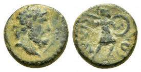 CARIA.Heraclea Salbace.Pseudo-autonomous.(2nd century).Ae.

Obv : Laureate and draped bust of Herakles right.

Rev : HPAKΛЄΩTΩN.
Athena standing right...