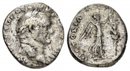 VESPASIAN.(69-79).Rome.Denarius. 

Obv : IMP CAES VESP AVG P M COS IIII.
Laureate head right.

Rev : VICTORIA AVGVSTI.
Victory walking right with palm...