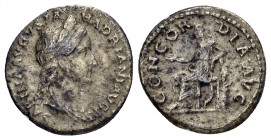 SABINA.(128-137).Rome.Denarius.

Obv : SABINA AVGVSTA HADRIANI AVG P P.
Draped bust right.

Rev : CONCORDIA AVG.
Concordia seated left, holding patera...