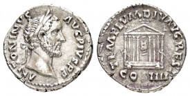 ANTONINUS PIUS.(138-161).Rome.Denarius. 

Obv : ANTONINVS AVG PIVS P P.
Laureate head right.

Rev : TEMPLVM DIV AVG REST COS IIII.
Octastyle temple, i...