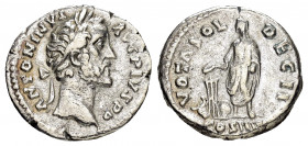 ANTONINUS PIUS.(138-161).Rome.Denarius. 

Obv : ANTONINVS AVG PIVS P P TR P XXII.
Laureate head right.

Rev : VOTA SOL DEC II COS IIII.
Antoninus Pius...