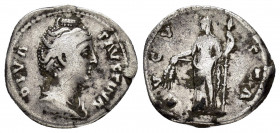DIVA FAUSTINA I.(Died 140).Rome.Denarius. 

Obv : DIVA FAVSTINA.
Draped bust right.

Rev : AVGVSTA.
Ceres, veiled, standing left, holding torch and gr...