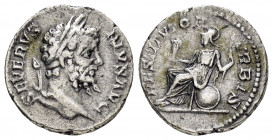 SEPTIMIUS SEVERUS.(193-211).Rome.Denarius.

Obv : SEVERVS PIVS AVG.
Laureate head right.

Rev : RESTITVTOR VRBIS.
Roma seated left on shield with spea...